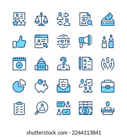 Election line icons. Blue color. Vector line icons set