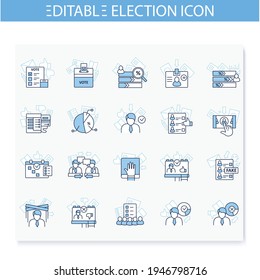 Election line icons set. Voting form, ballot or checklist with check mark. Choice, vote concept. Democracy. Parliamentary or presidential elections. Isolated vector illustrations. Editable stroke