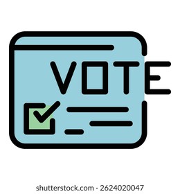 Vector de contorno de icono de lista electoral. Encuesta de votos. Color de Encuesta en línea plana