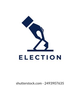 Election logo icon design. voter hand  put in voting paper to the box