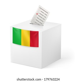 Election in Mali: ballot box with voting paper on white background