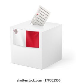 Election in Malta: ballot box with voting paper on white background