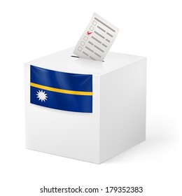 Election in Nauru: ballot box with voting paper on white background