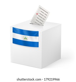 Election in Nicaragua: ballot box with voting paper on white background