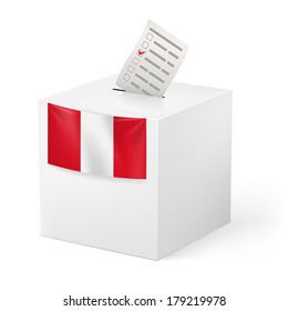Election in Peru: ballot box with voting paper on white background