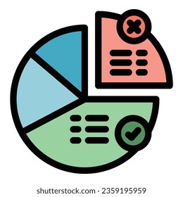 Vector de contorno del icono del gráfico circular electoral. Votar la encuesta. Papel de color público