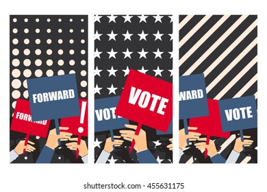 Election poster, voters support, people with placards. Vector.