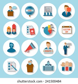 Election president voting debate icon flat set isolated vector illustration