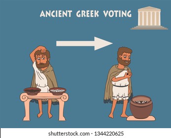 election process in ancient greece by placing pebbles in urn, infographics vector illustration of democracy origins