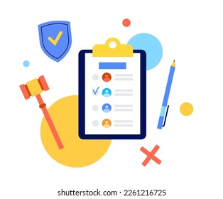 Election process, people choose the president, members of parliament or congressmen from candidats. Electoral system in representative democracy country. Vote on paper ballot flat vector illustration