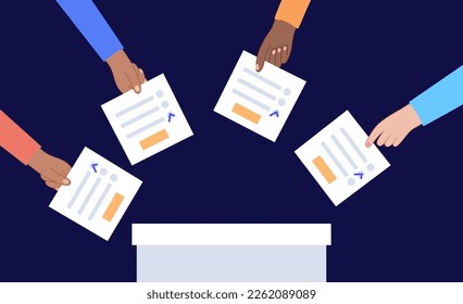 Election process, people choose the president, members of parliament or congressmen from candidats. Electoral system in representative democracy country. Vote on paper ballot flat vector illustration
