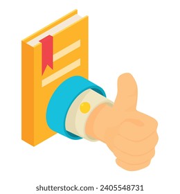 Election program icon isometric vector. Man hand with thumb up and paper book. Candidate program, political concept