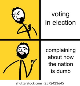 Election results vs not voting in the election. US politics. Funny meme for social media sharing.