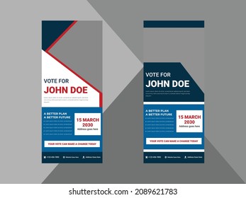 election roll up banner design template. vote now election poster leaflet design. cover, roll up banner, poster, print-ready