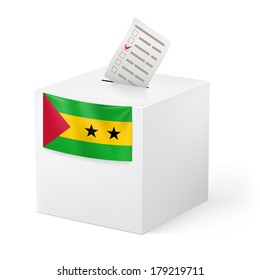 Election in Sao Tome and Principe: ballot box with voting paper isolated on white background