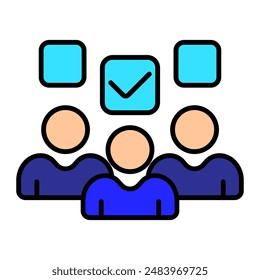 Election set icon. Group of people, checkboxes, voter choice, political decision, voting process, democracy, election participation, candidate selection, ballot marking.