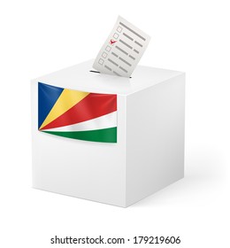 Election in Seychelles: ballot box with voting paper isolated on white background