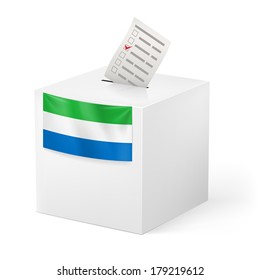 Election in Sierra Leone: ballot box with voting paper on white background