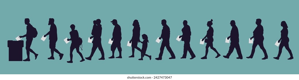 Election, silhouette of people voting. Crowd of citizens and voting box. Vector illustration