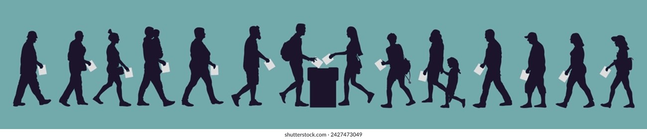 Election, silhouette of people voting. Crowd of citizens and voting box. Vector illustration