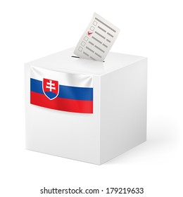 Election in Slovakia: ballot box with voting paper on white background