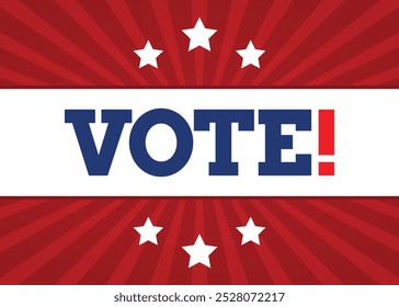 Election social media poster template with vote typography, star icon, and a blue background light burst in red.