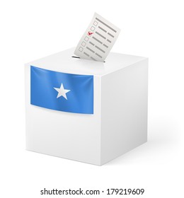 Election in Somalia: ballot box with voting paper on white background