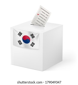 Election in South Korea: ballot box with voicing paper isolated on white background