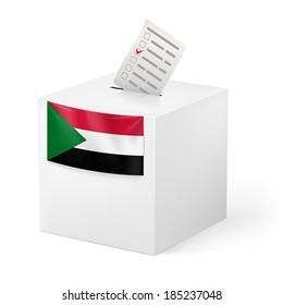 Election in Sudan: ballot box with voting paper on white background