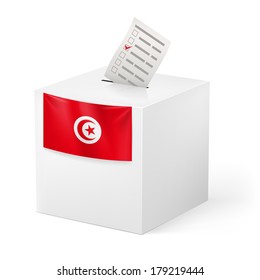 Election in Tunisia: ballot box with voting paper isolated on white background