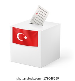 Election in Turkey: ballot box with voicing paper isolated on white background