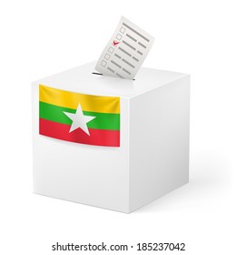 Election in Union of Myanmar: ballot box with voting paper on white background