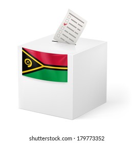 Election in Vanuatu: ballot box with voting paper on white background