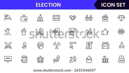 Election vector web line icon collection, sleek illustrations of ballots, podiums, flags, governance for impactful, civic-minded designs.