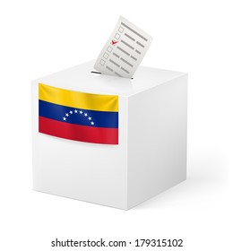 Election in Venezuela: ballot box with voting paper on white background