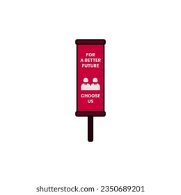 Banner vertical electoral de un solo poste con candidato dentro en un estilo de icono de color. Ilustración vectorial del elemento de diseño electoral al estilo moderno. Recursos gráficos editables para muchos fines.