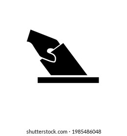 Logo del icono electoral aislado de fondo blanco. Icono de colocar papel a mano en una caja