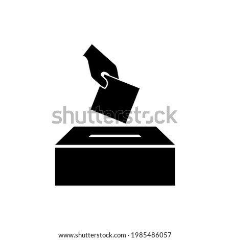 Election vote icon logo isolated on white background. Hand putting paper in a box icon