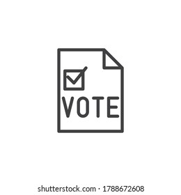 Icono de la línea de voto electoral. signo de estilo lineal para concepto móvil y diseño web. Vota el documento con la marca de verificación icono vector de contorno. Símbolo, ilustración del logotipo. Gráficos vectoriales