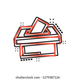 Election voter box icon in comic style. Ballot suggestion vector cartoon illustration pictogram. Election vote business concept splash effect.
