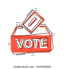 Election voter box icon in comic style. Ballot suggestion vector cartoon illustration pictogram splash effect.