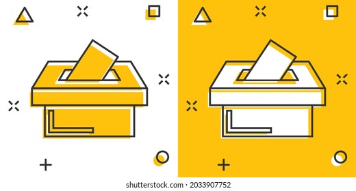 Election voter box icon in comic style. Ballot suggestion vector cartoon illustration pictogram. Election vote business concept splash effect.