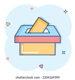 Election voter box icon in comic style. Ballot suggestion vector cartoon illustration pictogram. Election vote business concept splash effect.