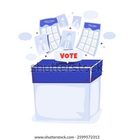 Election voting box, A group of election candidates into the box, Symbol of democracy with freedom of speech, Vector illustration
