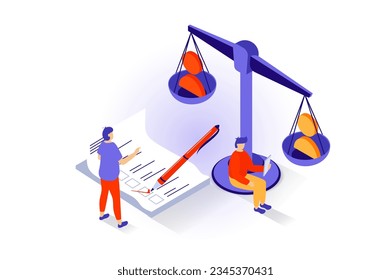 Election and voting concept in 3d isometric design. People making decision and choosing candidate or political party and vote in elections. Vector illustration with isometry scene for web graphic