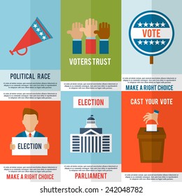 Election voting and debate mini poster set isolated vector illustration