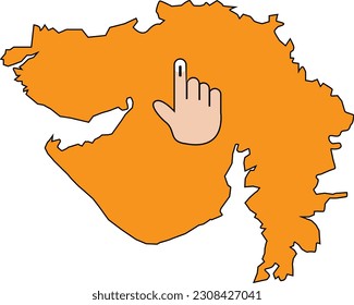 Election Voting Finger on Gujarat Map Vector Illustration. 