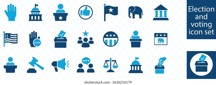Election and voting icon set. democracy, vote, government, voting, campaign, political, voter, ballot, candidate and president icons.