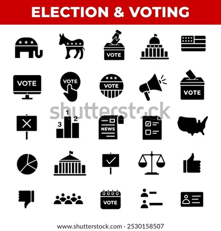 Election and voting icon set. Democracy, vote, politics concept. Solid icon collection vector