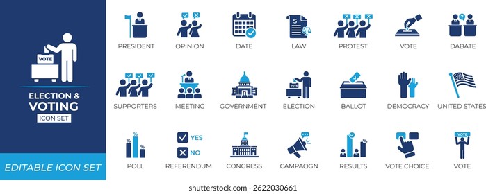 Election and voting icon set. Solid icon collection